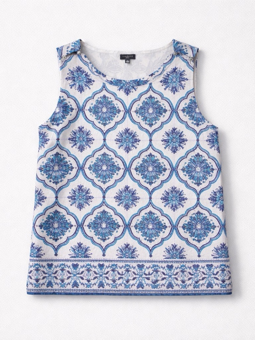 Talbots White and Blue Printed Sleeveless Top
